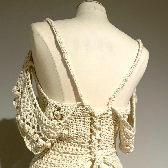 IVORY CROCHET/LACE GOWN W/ CORSET BACK & OFF THE SHOULDER STRAPS CASUAL/BRIDAL - Picture 8 of 9